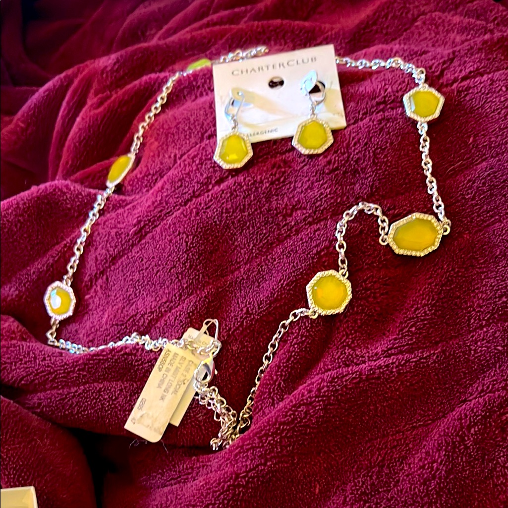 Charter Club Yellow And Silver Necklace With Elegant Pendants